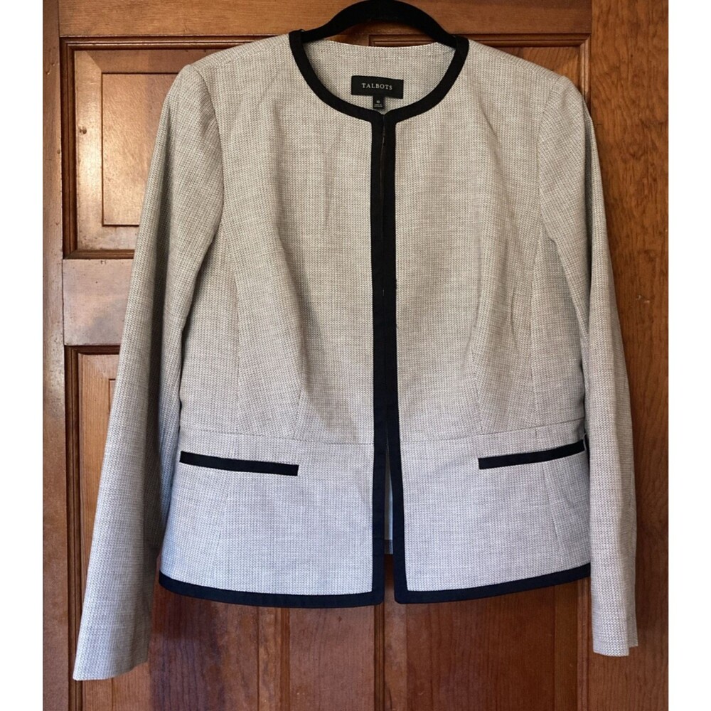 Talbots Womens Sz 10 Textured Collarless Blazer Jacket Old Money Preppy Tailored